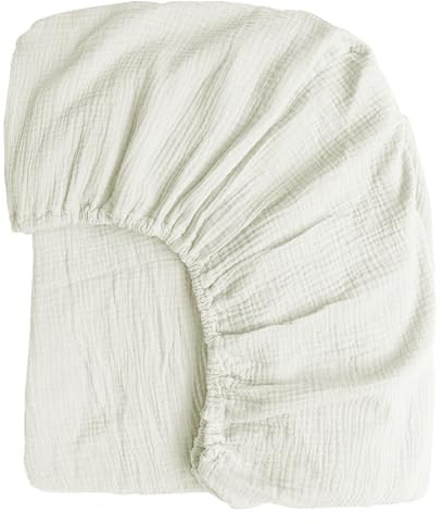 Boqingzhu Muslin Baumwolle Spannbettlaken 200x200cm Weiß Atmungsaktiv Weich Hautfreundlich Spannbetttuch Bettlaken für Matraze bis 30cm Boxspringbett Topper
