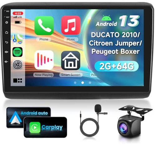 2G&64G VECHTEL 9 Bluetooth-Autoradio für Fiat DUCATO 2010/Citroen Jumper/peugeot Boxer Carplay Android Auto Wireless, EQ, Wifi GPS Navi, Airplay,Android Cast,RDS/FM Radio 2 Din mit AHD Rückfahrkamera