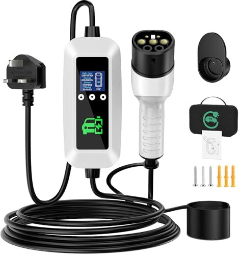 FNITAER EV Charger Cable Type 2 to 3 Pin Plug 2.99kw, 6M, 6/8/10/13A, Adjustable Current EV Charger,With LED Screen Timing Delay IP66/IP65, With Carry Bag and Type 2 EV Cable Holder for EVs and PHEVs