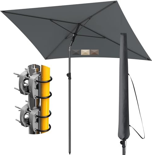 4smile Sonnenschirm Balkon SunnyShade, Sonnnenschutz Balkon SET 4-in-1, Anthrazit - UV50+ SunnyEasy Sonnenschirm rechteckig 200 x 125 cm + 2 x Sonnenschirmhalter Balkongeländer + Sonnenschirmhülle