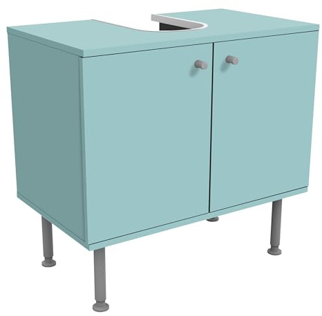 micasia Waschbeckenunterschrank 2 Türen Motiv höhenverstellbar mit Füßen - 60er Breite - originell Unifarben Unterschrank türkis Bad Gäste WC Möbel mit Motiv 1774