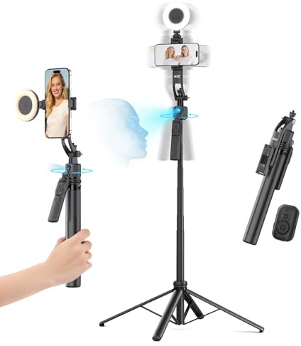 Acer Gadget Auto Face Tracking Tripod for iPhone/Cell Phone/Android/Camera with Light and Remote, 64, No App, 360°Rotating Tripod Selfie Stick for Tiktok YouTube Vlog Live Streaming Video Recording
