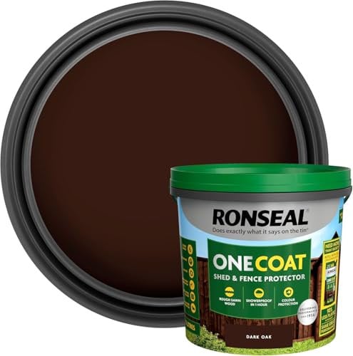 Ronseal One Coat Fence Life Paint – 5L Dark Oak – Durable, Weatherproof Wood Paint for Fences & Sheds – One Coat Coverage – Fade-Resistant, Quick-Drying Outdoor Protection