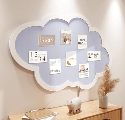 Süße Pinnwand für die Wand, Wolkenförmige Kork-Pinnwand mit Stecknadeln, selbstklebende Filz-Memotafel, Wanddekoration für Büro, Zuhause, Schule (Blau, 80x50cm)
