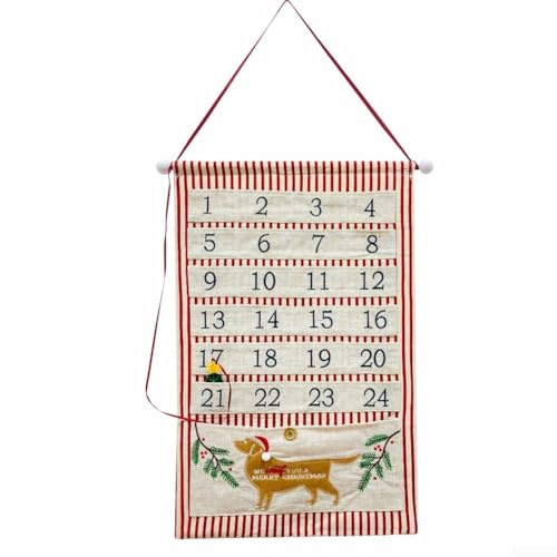 Weihnachts-Countdown-Kalender, Adventskalender, Stoff-Wandbehang, für Feiertage, Party, Verwendung mit mehreren Leckerli-Taschen
