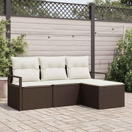 Teenpull Garten-Sofa-Set 4-teilig, Braun Poly Rattan, modulares Outdoor Loungeset, UV-beständig, 175x117x85 cm für Terrasse & Balkon, Bequeme Sitzgelegenheiten