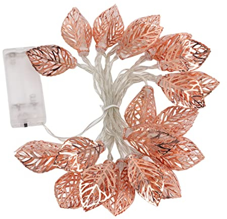 Fauitay Roségoldene Lichterkette, 20 LEDs, Batteriebetrieben, Ausgehöhlte Blattlichter, Lichterkette für Party, Tür, Innenbereich