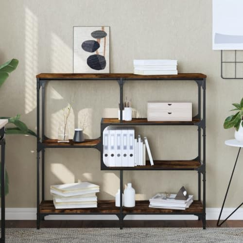 HETFTJN Konsolentisch Räuchereiche 103x32x95 cm Holzwerkstoff mit Metallrahmen Modernes Design Stauraum für Flur Wohnzimmer und Schlafzimmer auch als kleiner Balkontisch