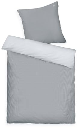 Tom Tailor Satin-Bettwäsche, 80x80 cm + 155x220 cm, 100% Baumwolle, mit Paspel und Logo-Stickerei, mit Reißverschluss, FINE Stripes Hellgrau, Dunkelgrau (Moody Grey & Light Grey)