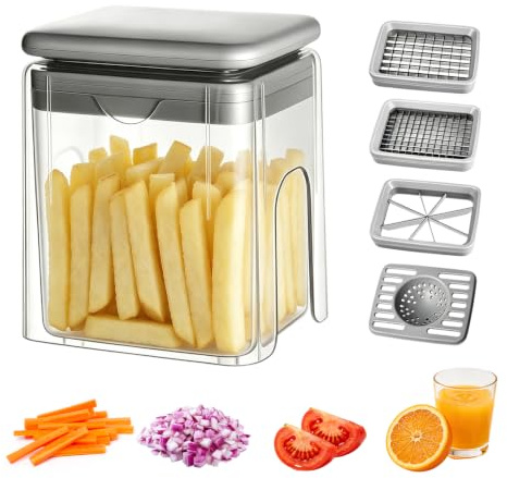 Vegetable Chopper and Dicer 4-in-1, Manual Hand Food Dicer, Potato Slicer Chipper, for Vegetables, Meat, Onions, Nuts, Dishwasher Safe