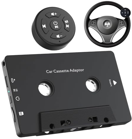 Vikye Bluetooth 5.4-Kassettenadapter für das Auto, Kabelloser Kassettenspieler-Empfänger mit Lenkradfernbedienung, Aux-zu-Tape-Audio-Konverter, Unterstützt TF-Karte, Freisprechanruf