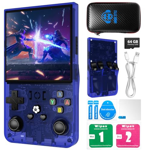 Retro Handheld Game Console, 4.0-inch IPS HD Screen, 64GB Built-in 18,000+ Classic Games, Portable Retro Gaming Console with Open Source Linux System & 4000mAh Battery (Blue 37GB)