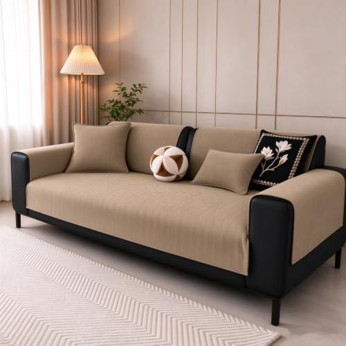 Sofa Überzug, Überwurfdecken für Sofa, Sofaschoner Rutschfest, Sofadecken für Sitzfläche, Sofabezug L Form 1/2/3/4 Sitzer Ecksofa Sofa Cover , Couch Überwurf Hund Katze, Milchkaffee Farbe, 70*150cm