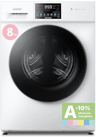 COMFEE' Lavadora 8KG Clase A-10% 1400RPM Motor BLDC Blanco CFP03EW80W-HL | Vapor higiénico, Certificada Woolmark, Panel Táctil LED, Lavado Rápido 15', Inicio Retardado, Encendido programado