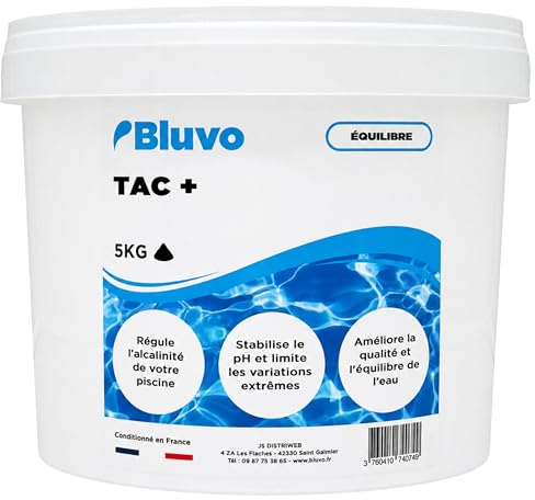 TAC Plus Piscine – Correcteur d’Alcalinité TAC+ en Poudre | Augmente Le TAC et Stabilise Le pH | Traitement Eau Piscine et Spa | Seau 5 kg | Conditionné en France