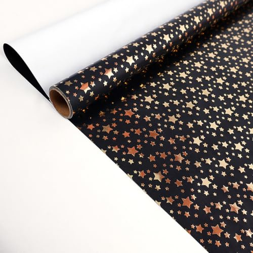 Tourima Geschenkpapier Schwarz Gold Packpapier Rolle, 43cmx3m Sterne muster Glitzerpapier Kraftpapier Rolle, Glitzer Geschenkpapier Geburtstage, Geschenkpapier Hochzeit Weihnachts Kommunion Babyparty