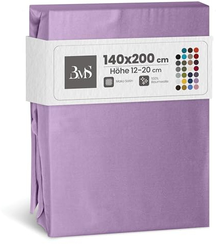 Bettwaesche-mit-Stil Mako Satin Spannbettlaken Spannlaken Spannbetttuch (140 cm x 200 cm, Matratzenhöhe 12-20 cm, Flieder)