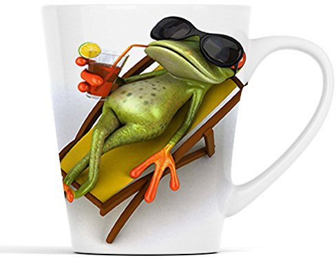 3D Frosch mit Cocktail im Liegestuhl |Latte Macchiato Becher Kaffeebecher mit Fotodruck |015