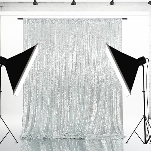 B-Shine Silberner Pailletten-Hochzeits-Hintergrund, Fotografie-Hintergrund, Party-Vorhang, 3 m x 3 m