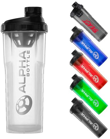 Alpha Designs | 1l Protein Shaker Bottle 1000ml Protein Shake Mixer | Leakproof Screw Cap | Clear