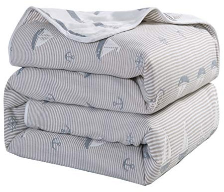 Hayisugal Kuscheldecke Babydecke Kinder Decke 100% Baumwolle, 6-Schichten, Wohndecke Sofadecke, extra weich, Kinderwagen Decke Einschlagdecke Tagesdecke, Segeln, 150 x 200cm
