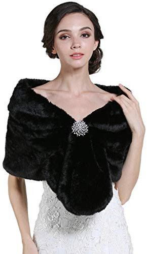 Zoestar Damen Kunstpelz Schal 1920er Jahre Hochzeit Pelz Stolen und Wraps Verkleidung Pelz Shrug für Hochzeiten, Schwarz , Einheitsgröße