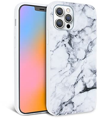 FELONY CASE - iPhone 12 Pro Max Case - Stylish White Polished Marble Phone Cover - Anti-Scratch, Wireless Charging Compatible, 360° Shockproof Protective Cases for Apple iPhone 12 Pro Max