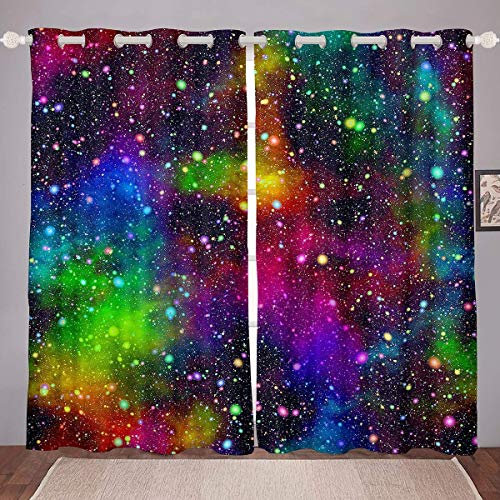 Tbrand Bunter Galaxis Vorhänge 137x117cm Mehrfarbiger Weltraum Fenstervorhang für Schlafzimmer Universum Sternenhimmel Regenbogennebel Blickdichte Vorhänge für Kinder Mädchen