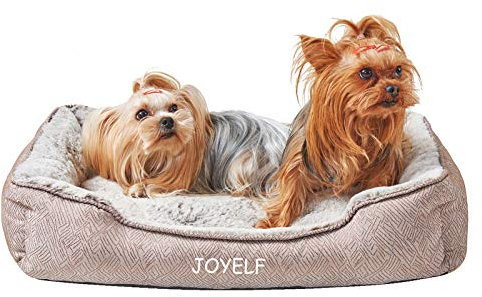 JOYELF Hundebett Waschbares beruhigendes Katzenbett, Anti-Angst-Hundebett & Sofa, süßes Flauschiges Haustier-Couchbett für Welpen, Kätzchen, kleine Hunde und Katzen - kleines Rechteck