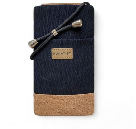 Kuratist NELA Handy Umhängetasche - Canvas & Naturkork - Größe M (Black) - Für Smartphones bis 6.1 Zoll, Kompatibel mit iPhone, Galaxy, Xiaomi, Verstellbarer Gurt, Modern & Minimalistisch