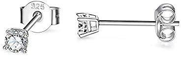 SNORSO Boucles d'oreilles Femme Argent 925, Clous d'oreilles Zircone Cubique 3mm Rondes pour Femme Fille