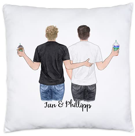 Kiddle-Design Schwules Paar Kissen | 40x40cm inkl. Füllung mit Namen LGBT Pärchen Brautpaar Geschenk Beste Freunde individuell & personalisierbar