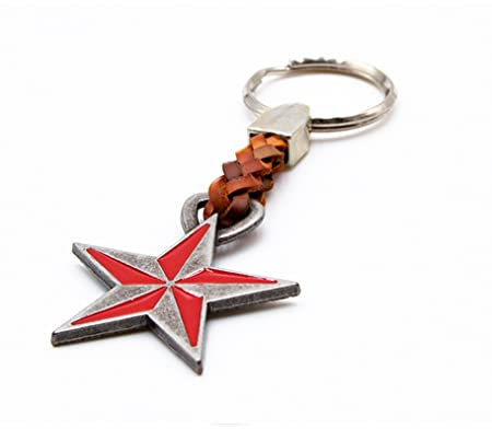 Claro Schmuck Porte-clés en métal - Épaisseur : 2 mm - Cordon en cuir synthétique - Longueur totale : environ 9 à 11 cm, Étoile nautique, taille unique