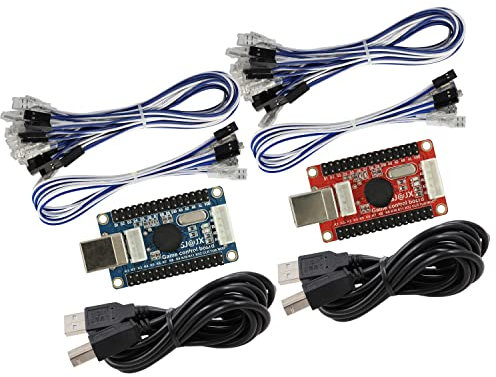 SJ@JX Arcade Game 2 Player USB Encoder Code Board LED Power Light Zero Delay Gamepad Controller DIY Kit 10x Button Cable 1x Joystick Cable for Retro Pie PC MAME Raspberry Pi