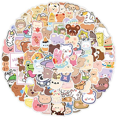 Carino cartone animato orso, adesivi estetici in vinile, impermeabili, per laptop, bottiglie d'acqua, telefono, notebook, decalcomanie per bambini e ragazze (100 pezzi)
