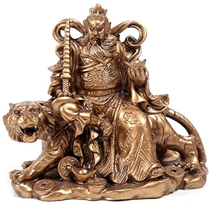 mozhixue Glücksbringer Figuren Feng Shui Figuren Figurine Gott Tsai Shen Yeh Sitzend auf Tiger Skulptur, Deko für Hause Restaurant,A