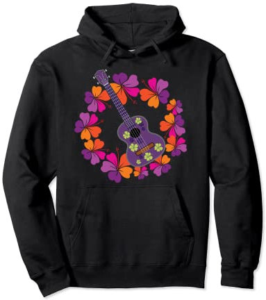 Divertente Ukulele viola Hibiscus Flower Lei Regalo Uomini Donne Bambini Felpa con Cappuccio