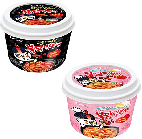 Samyang Hot Chicken Rice Cake(Topokki) Bowl (Pack of 2) (Original + Carbonara), 180.0 gram BBD: 04 Oct 2026