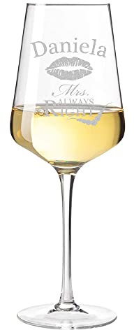 Weinglas mit Gravur des Namens – Wein-Glas 560 ml Geschenkidee - Motiv Mrs. Always Right - Hochzeit, Jahrestag - für Frauen - Wine Glass Liebespaare