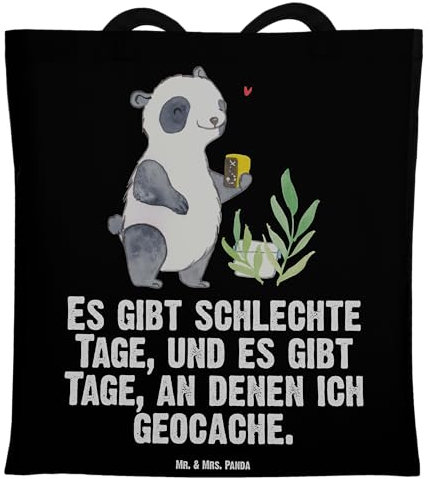 Mr. & Mrs. Panda Tote Bag Panda Geocaching - Geschenk, Uni Tasche, Schultasche, Schatzsuchen, Laptoptasche, Tragetasche, GPS Schnitzeljagd, Opencaching