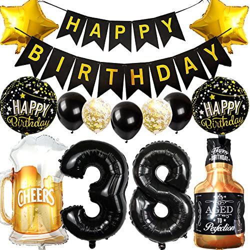 Ouceanwin Décoration 38 Ans Anniversaire - Ballons, Bouteille de Vin, Bière, Whisky - Pour Hommes et Femmes - Hélium