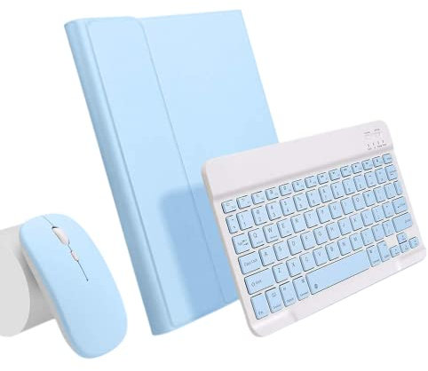 PboyiqiS Keyboard Case for iPad 11th(A16)/iPad 10th Generation 2022 with Mouse Detachable Wireless Bluetooth Keyboard Pencil Holder Slim Leather Cover for iPad11/iPad10, (Sky Blue)