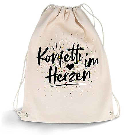 GRAVURZEILE Bedruckter Turnbeutel - Konfetti im Herzen - Sportbeutel Rucksack Daypack Gymbag mit Kordelzug - für Schule & Freizeit Sport - für Jungen & Mädchen - 12 Liter - 33 x 45 cm