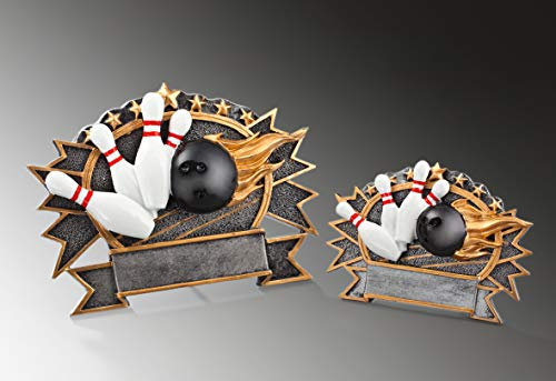 Bowling-Pokal aus Resin, Bunte Trophäe mit Wunschgravur, 15,5 cm Höhe
