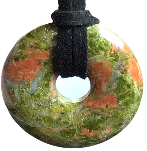 Steinfixx® - Premium Kette mit Unakit Edelstein Donut | Heilstein | Edelstein | Chakra-Stein (mit Wildlederband)