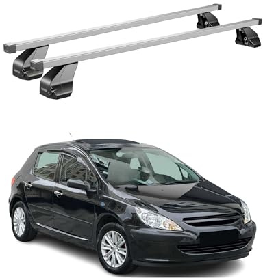 OMAC Menabo Dachträger für Peugeot 307 2001-2008 5tür Stahl Silber | DIN 75302:2019 & ISO/PAS 11154:2006 geprüft, Abschließbar, City-Crash-getestet, bis 75 kg Traglast, Querträger, Grundträger