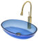 Boyuan Waschbecken im Badezimmer, Waschbecken aus gehärtetem Glas mit goldenem Wasserhahn und Pop-Up-Ablauf, buntes, klares Waschbecken, Aufsatzwaschbecken mit Zubehör, 49 x 36,5 x 13 cm