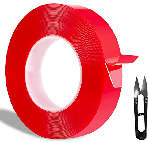 TAPES VARGORT Ruban adhésif double face trasnparent pour fixation ruban led/adhesif double face extra fort en acrylique résistant à la chaleur/technologie nanotap pour une fixation discrète (12mmx5m)