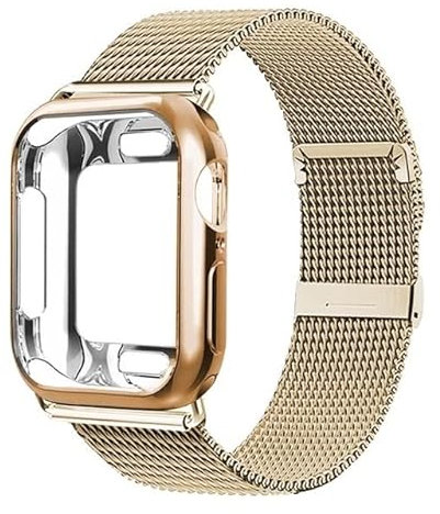 Estuche + correa para Apple Watch Band 41mm 45mm 44/40mm 42/38mm Correa de metal Milanese Loop pulsera para iWatch series 7 6 SE 54321