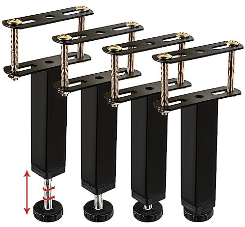 TCHOSUZ Verstellbare Bettbeine, 15 cm, 4 Stück, T-förmig, Eisen, robuste Bettbeine, Ersatz, quadratisch, DIY-Bettrahmenfüße für Bett, Sofa, Couch, Tisch, Schrank, Kommode, Ottomane, Schwarz